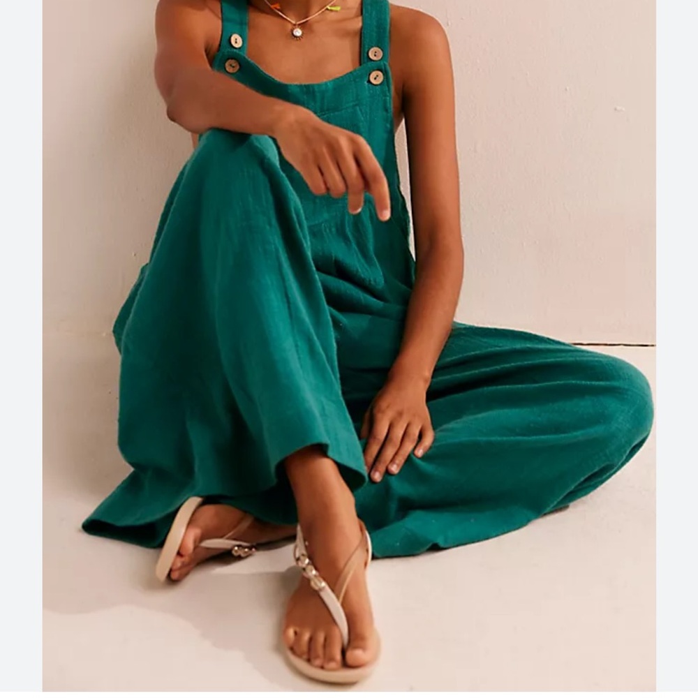 XS Free People Green Wide Leg Overalls